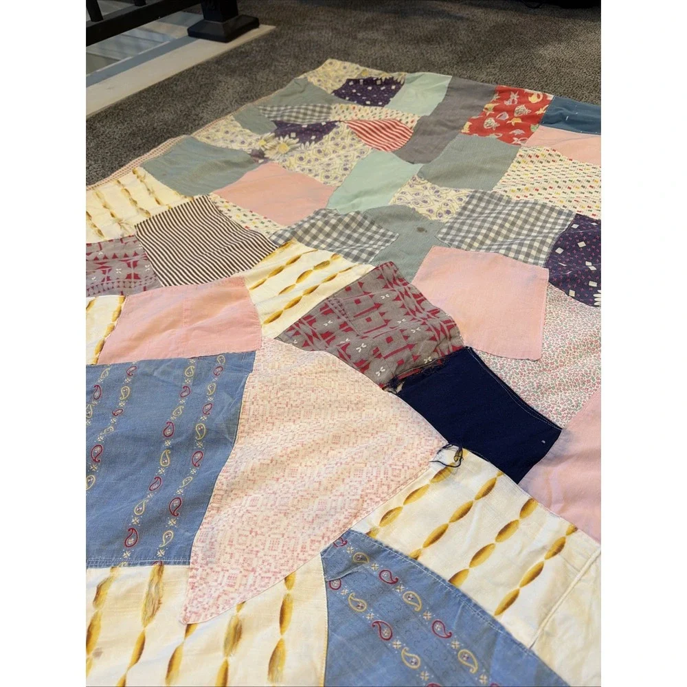 Vintage Handmade Crazy Quilt Patchwork Scrap 75x70